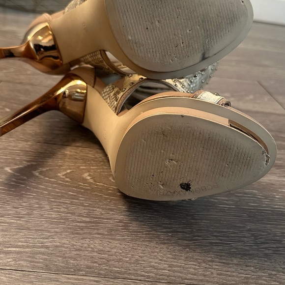 BCBGMaxAzria Tan and Cream Strappy Heels